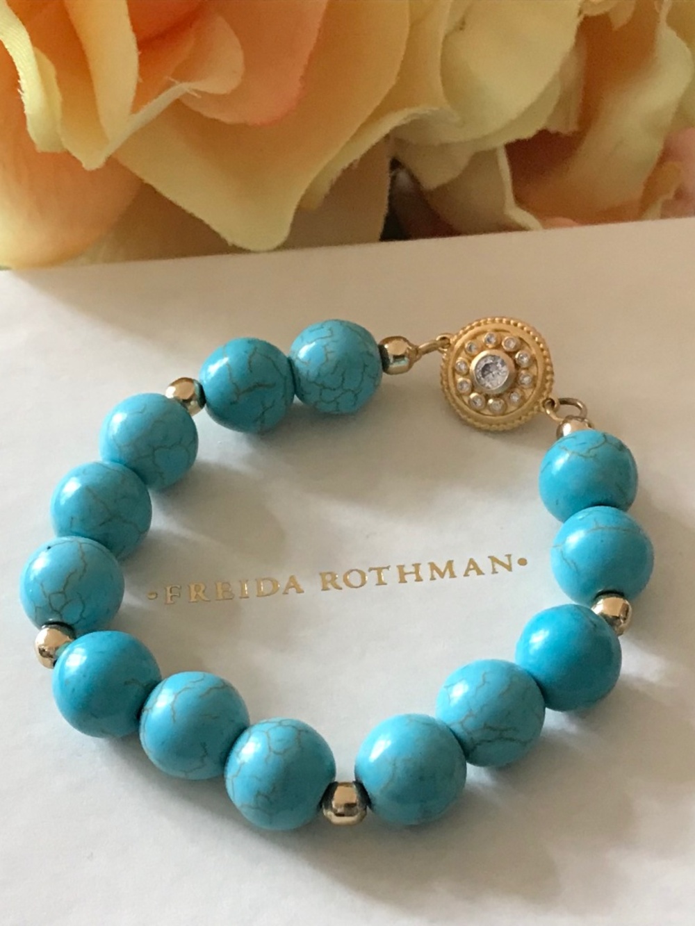 Freida Rothman Turquoise Bead Bracelet with Gold Accent Clasp